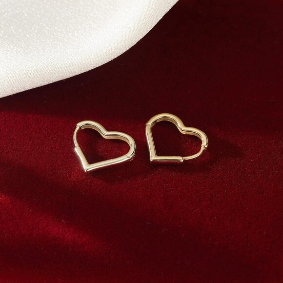 Solid 925 Sterling Silver 1.6CM Heart Hoop Earrings for Women Teens Minimalist H - Picture 6 of 7